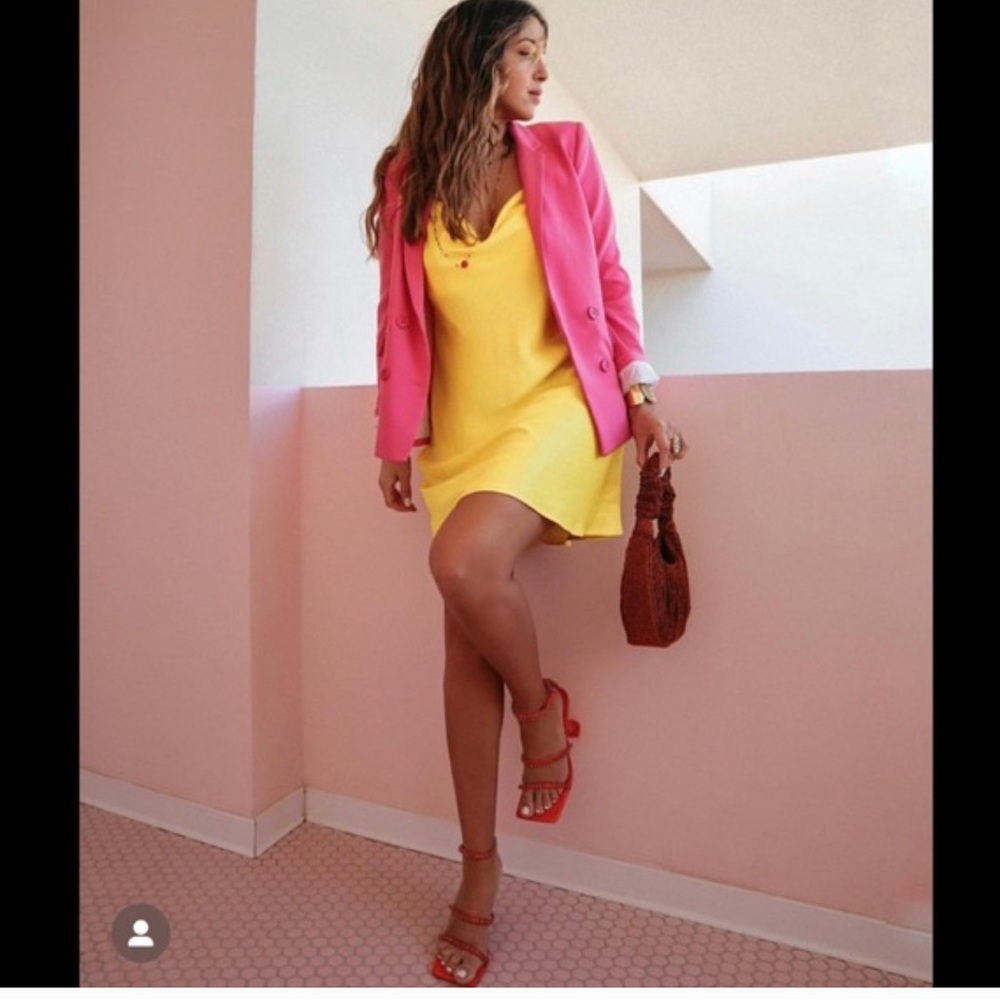 Zara Yellow Satin Effect Mini Dress Small